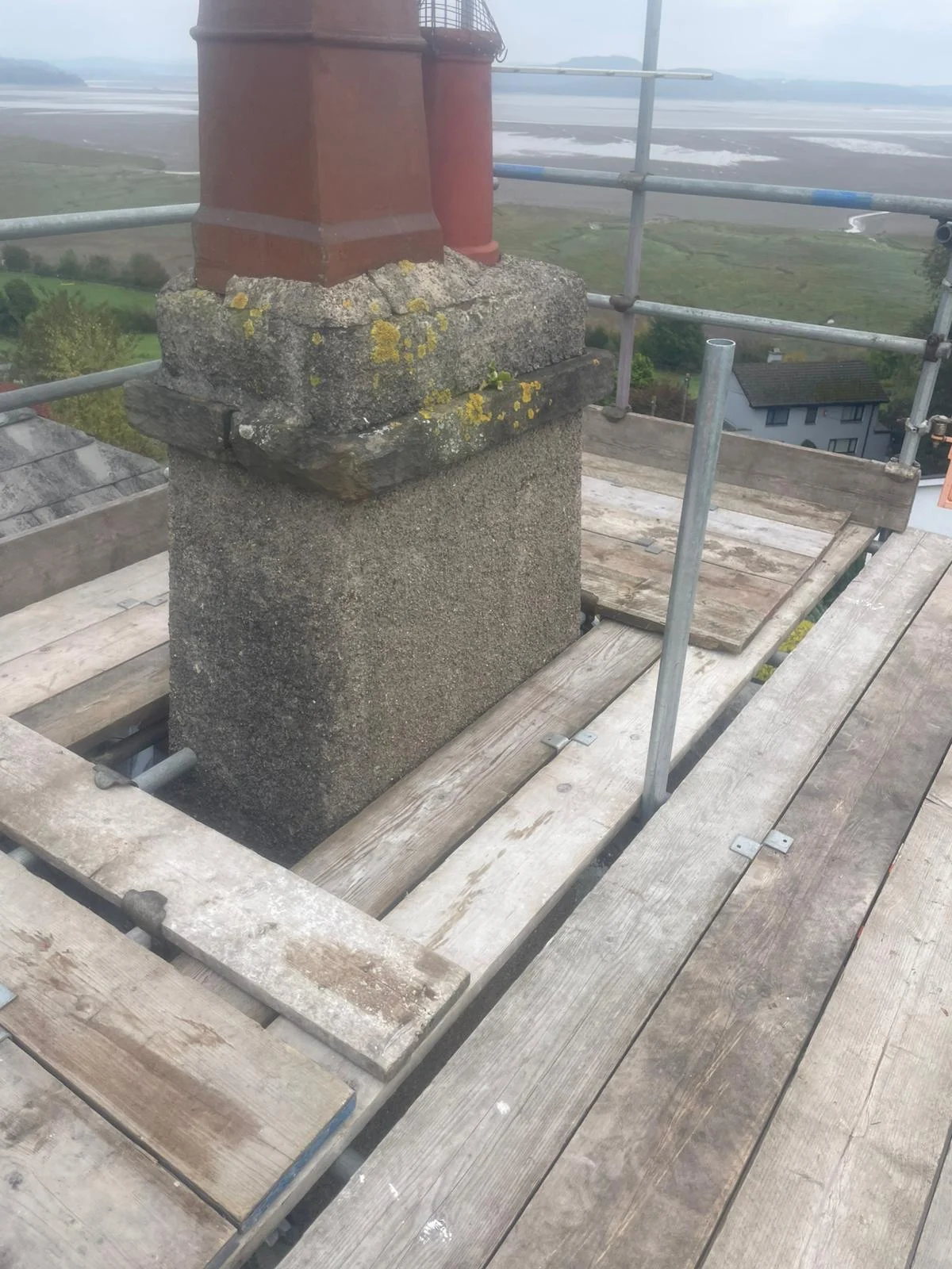 Chimney stack scaffolding on period property in Grange-over-Sands, Cumbria