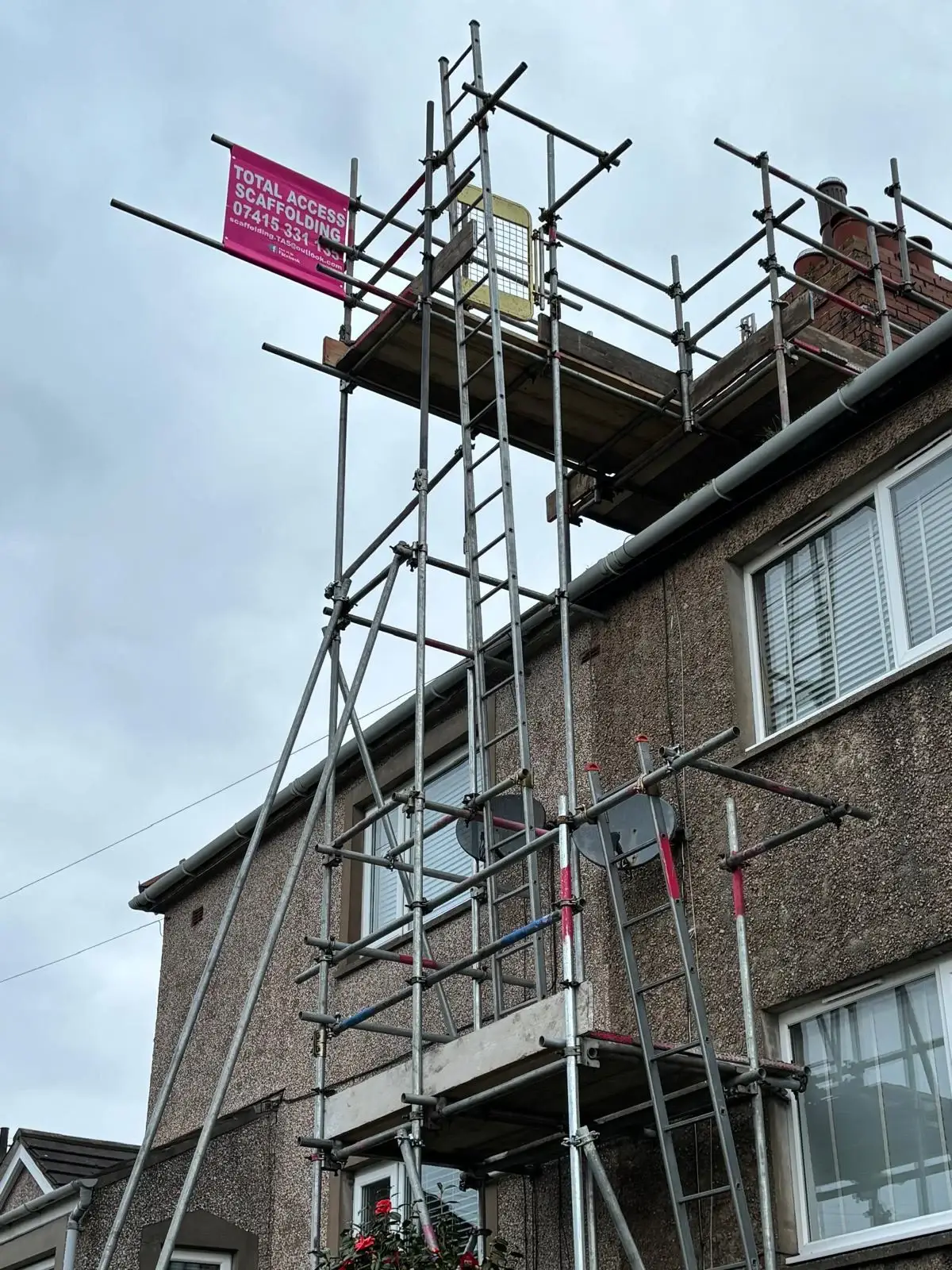 Scaffold tower providing safe access to chimney stack for repair work