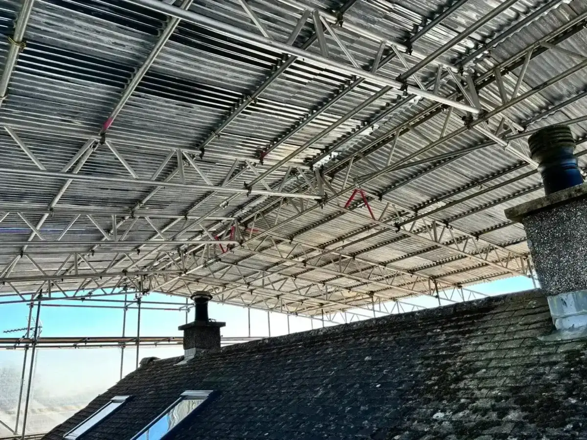 Canopy scaffolding framework during construction in Ulverston