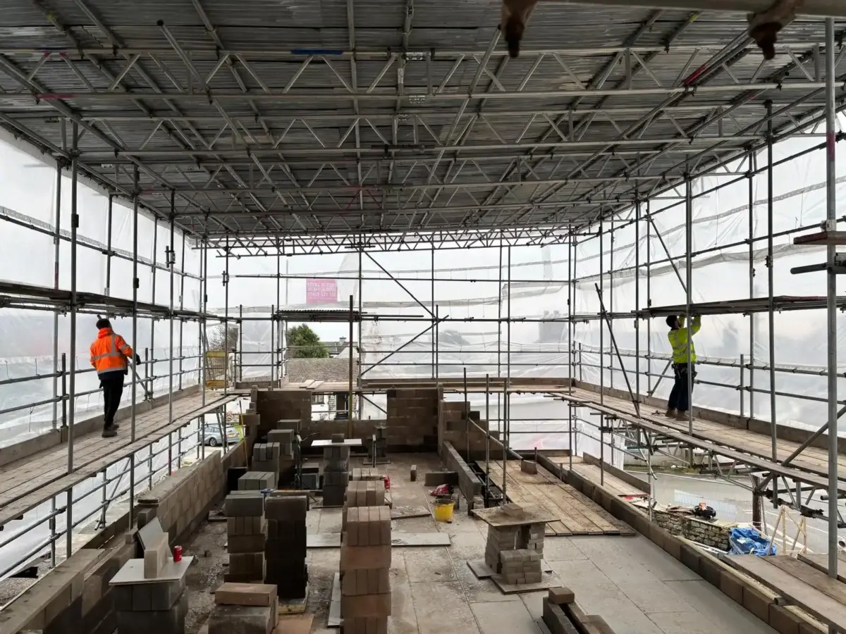 Temporary roofing scaffold tent erected at Baycliffe site near Ulverston