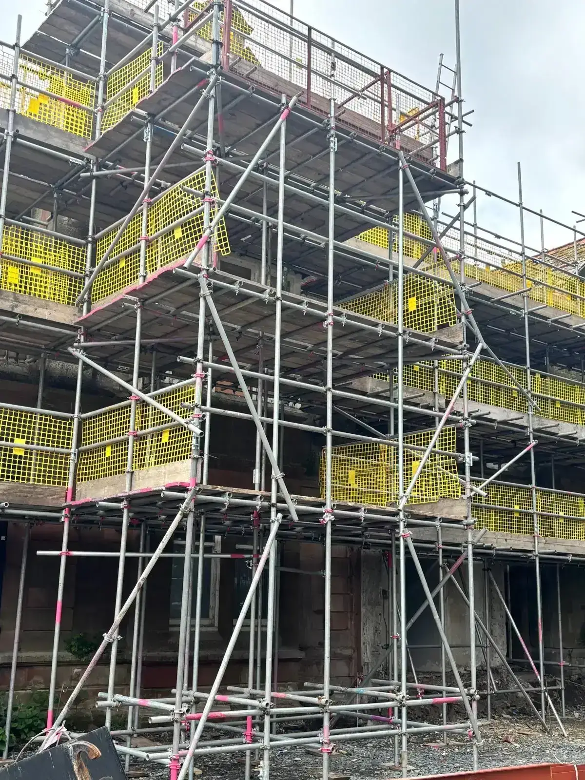 Scaffolding on Millom high street building for Town Deal improvement works