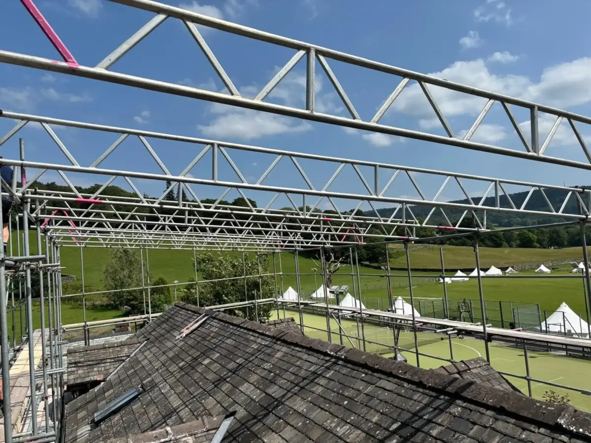 Completed canopy scaffold with full weather protection sheeting